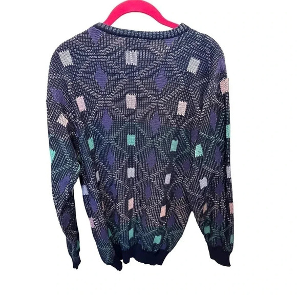 Vintage Fiji Retro 80s Navy Blue Crewneck Geometric Knit‎ Pullover Sweater Sz XL - Picture 2 of 3